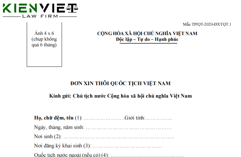 Đơn xin thôi quốc tịch Việt Nam