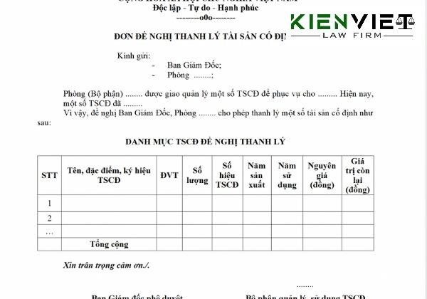 Đơn đề nghị thanh lý tài sản cố định