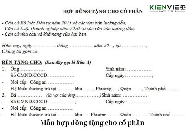 Mẫu hợp đồng tặng cho cổ phần